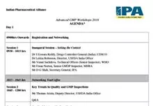 3rd Advanced GMP Workshops 2018- 12 - 20 November 2018- Agenda