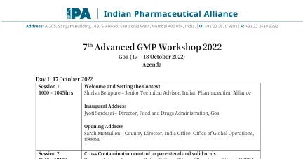 7th Advanced GMP workshops 2022 Agenda- Goa(16-17 October 2022)