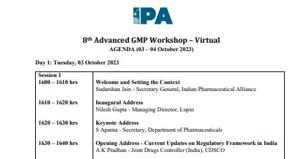 8th Advanced GMP Workshop Virtual Agenda (03 - 04 October 2023)